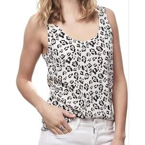 EQUIPMENT Women’s Silk Leopard Print Sleeveless Top in White|Black-Size Small